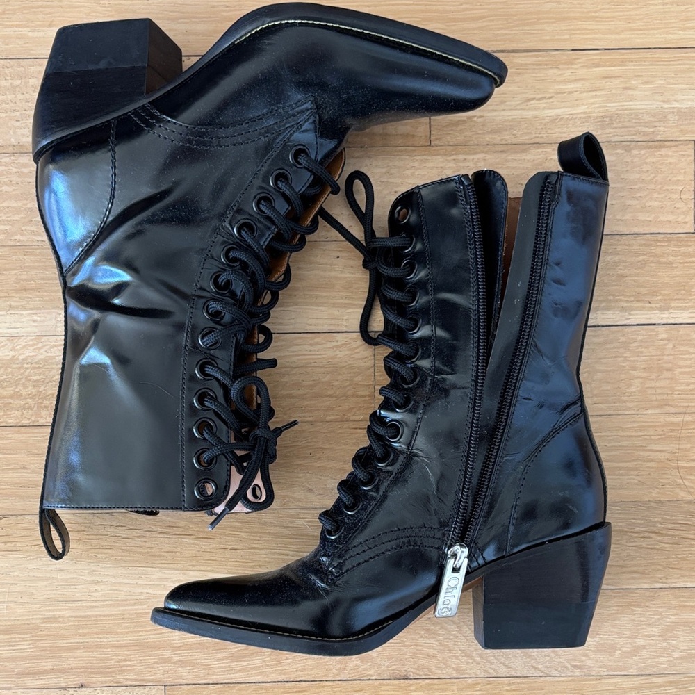 Chloe Black Rylee Leather Heeled Boots